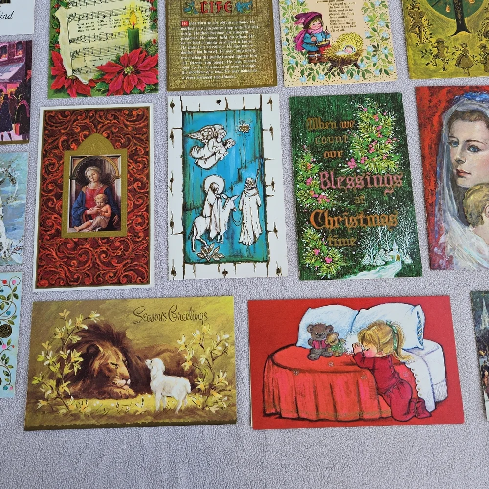 Famous Artists Studios VTG Christmas Card Set of 17 Holiday Religious Church
